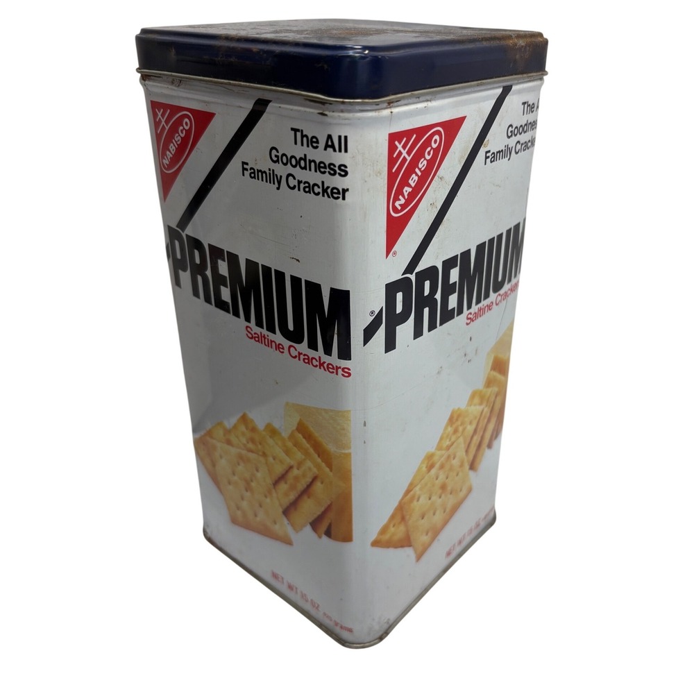 Nabisco Premium Saltine Crackers 15 oz Tall Square Metal Tin 1978 Vintage